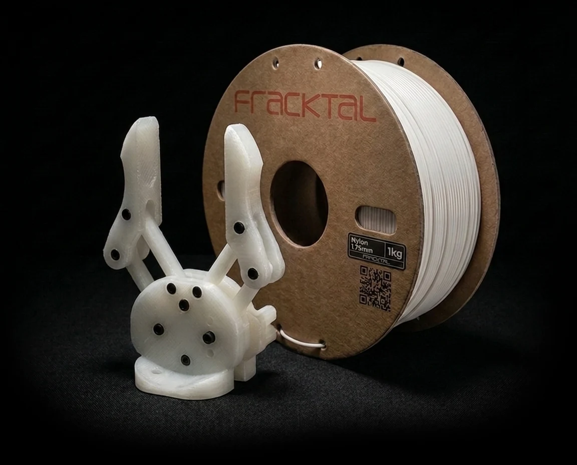 Nylon filament spool with a 3D-printed part