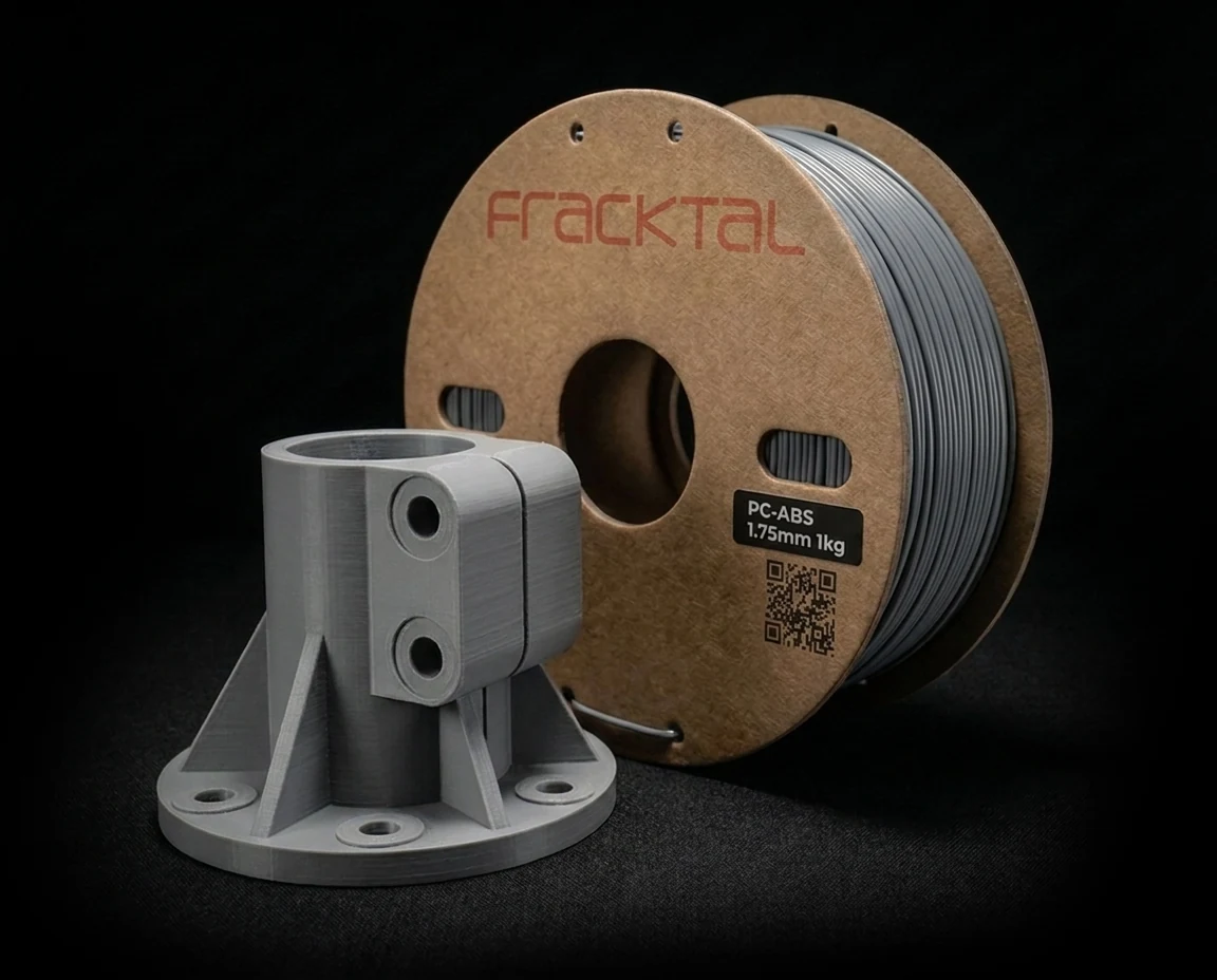 Fracktal PC-ABS blend filament spool on black background