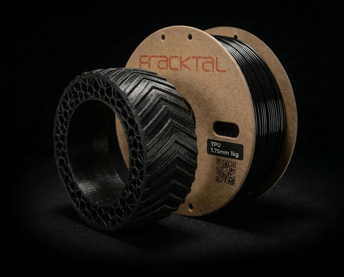 TPU filament spool with a flexible 3D-printed part