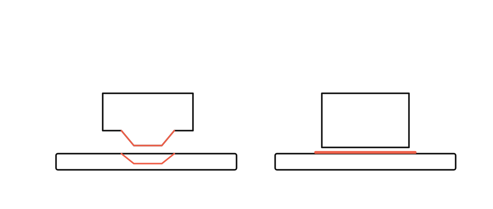 A lifted part with a piece of the build sheet stuck to it, and a matching crater in the sheet