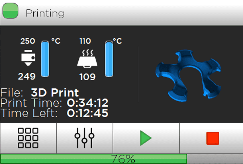 Julia colour touchscreen during a print