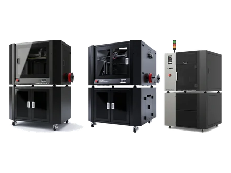 Fracktal Dragon, Twin Dragon and Volterra industrial 3D printers side by side