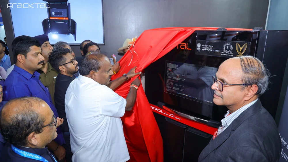 Fracktal Works' Apollo 350 SLS printer being unveiled at IMTEX 2025 in Bengaluru