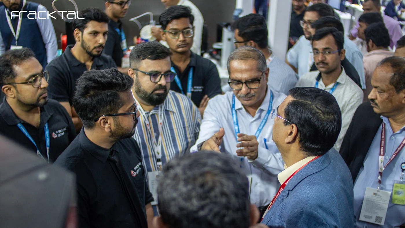 Fracktal Works staff and visitors in discussion at the company's IMTEX 2025 stand