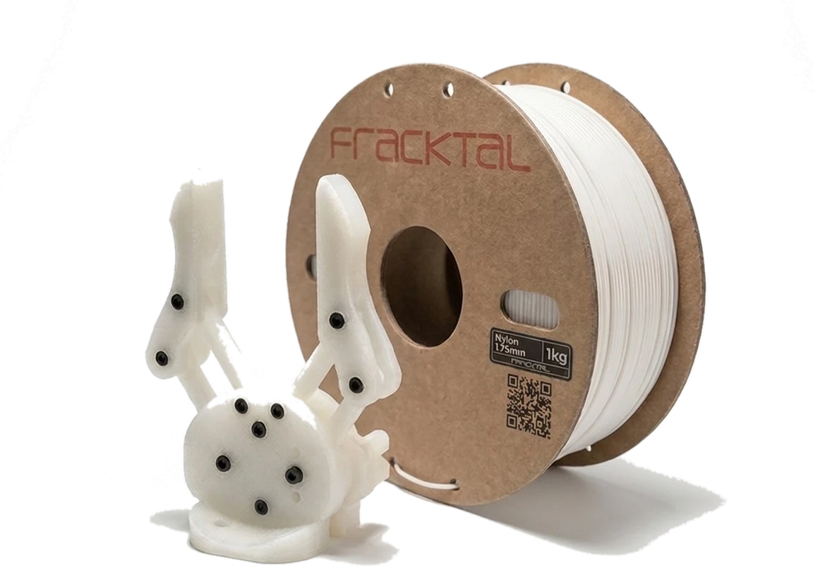 Nylon PA12 3D printed filament spool with cream-colored part