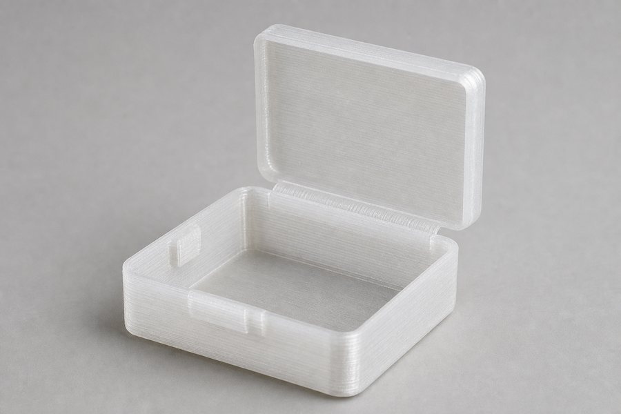 3D printed polypropylene case with an integrated living hinge