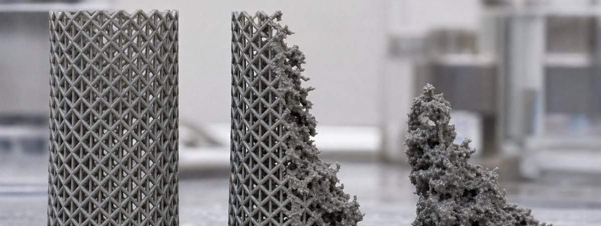 Three supports at three stages of dissolving