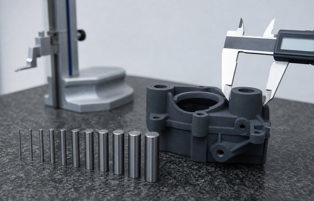 A production part measured on an inspection bench