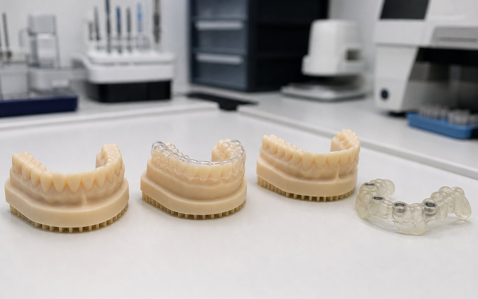 3D printed dental arch models and a clear thermoformed aligner tray