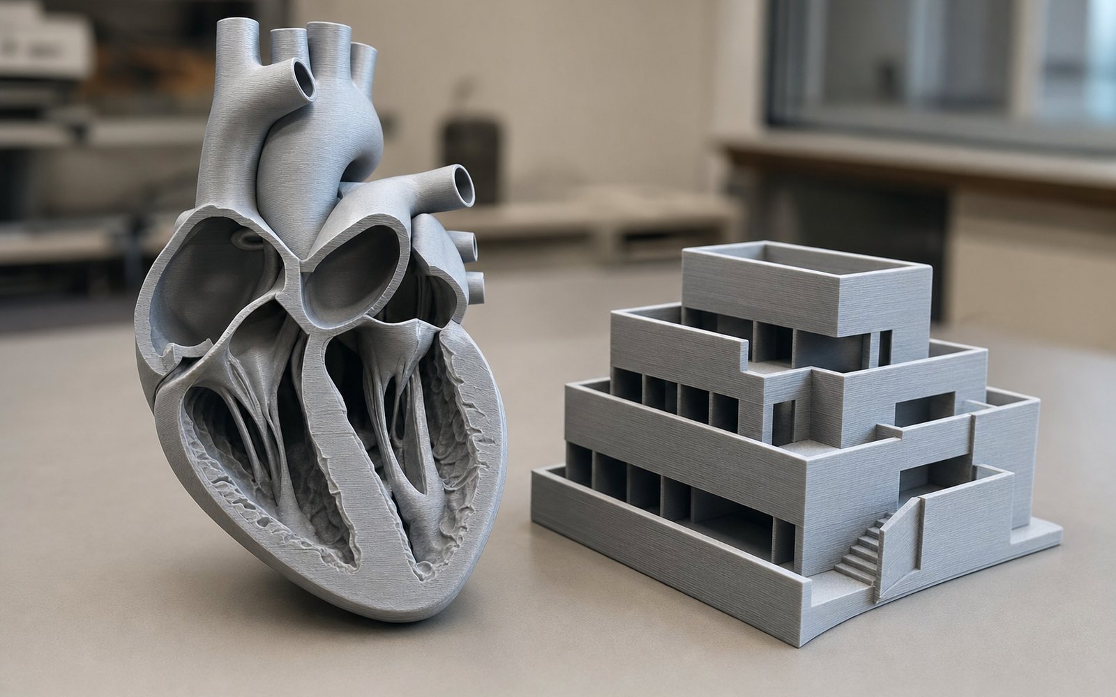 3D printed teaching models laid out for a classroom
