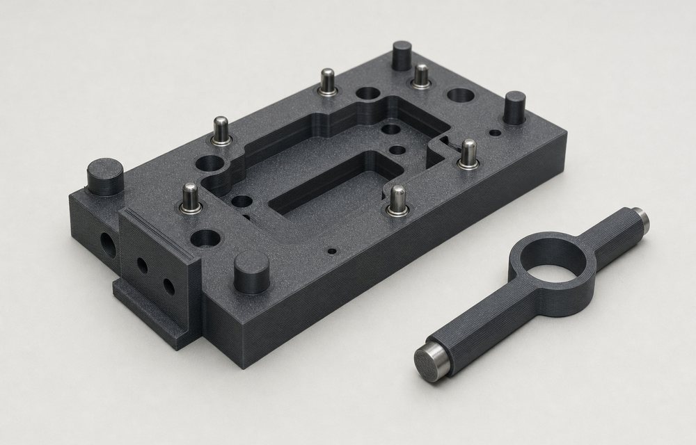Drill jig 3D printed in carbon-fibre PETG