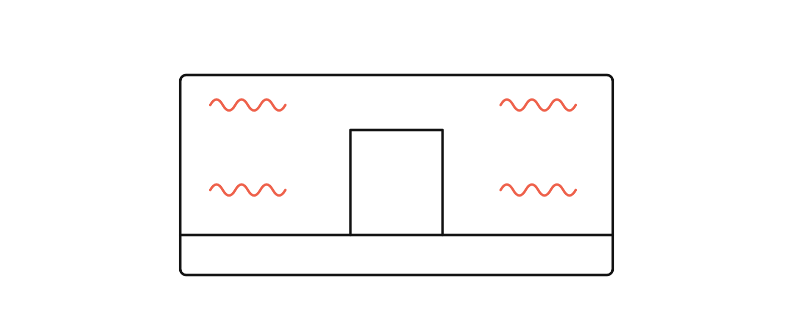 Diagram of a heated build chamber keeping a part warm as it prints