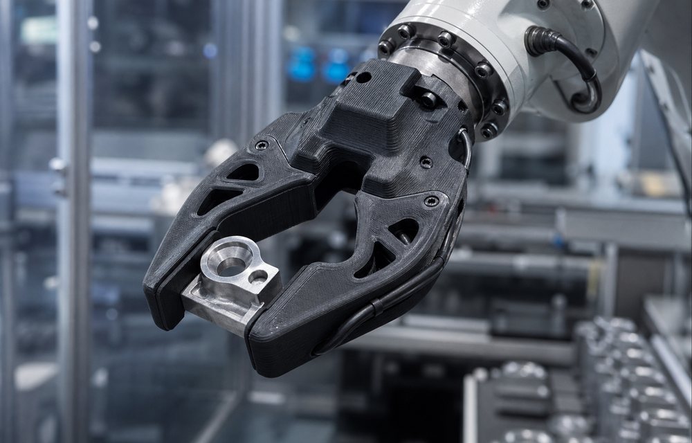 3D printed gripper fingers on an industrial robot arm